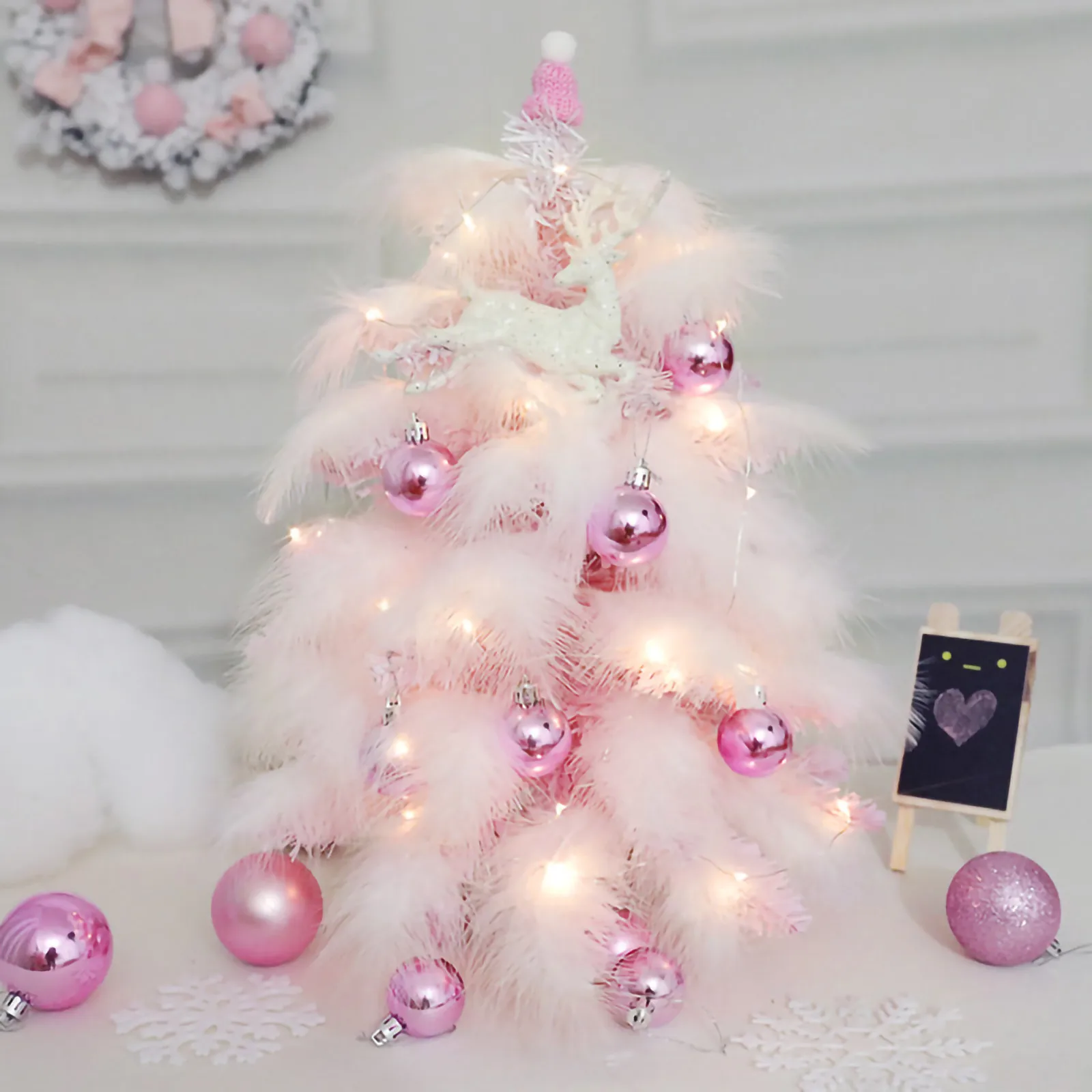 45/60CM Pink Feather Christmas Tree Package Blue Xmas Tree Decor Ornaments Mini Christmas Tree New Year'S Eve Decorations