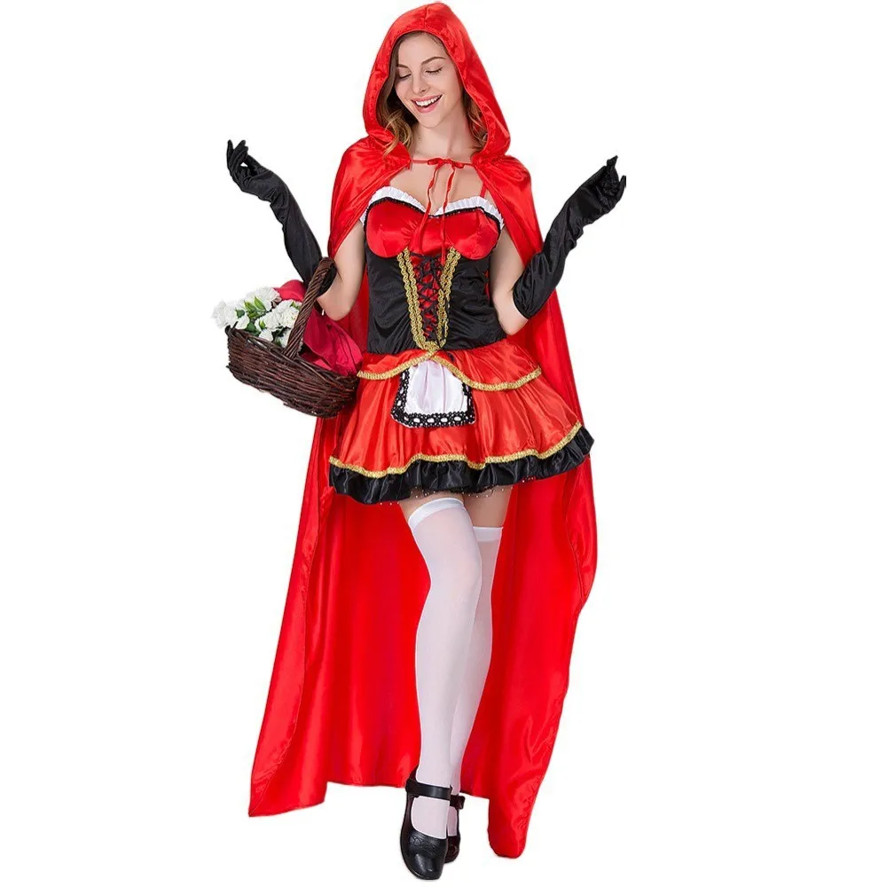 Red Little Red Riding Hood Role-playing Performance Costume Halloween Masquerade Dance Show Costume Women's Traditional Ethni...