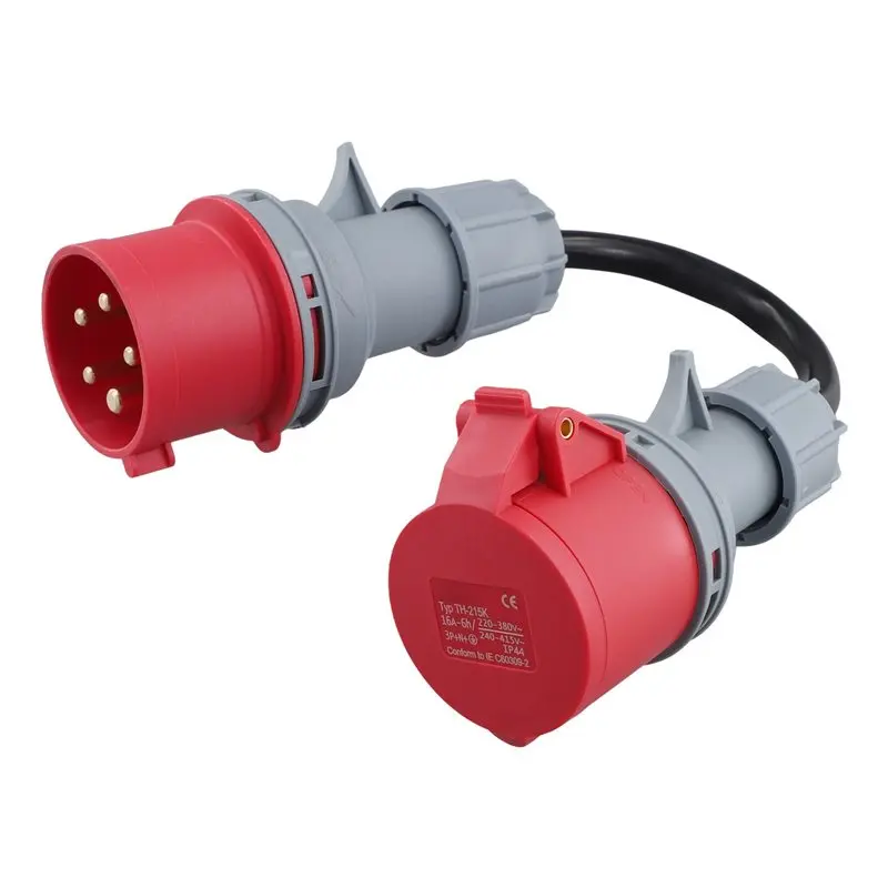 ABSE 4X 5 Pin Red 32A to 16A CEE-Adapter, EV Extension Cord Connector, 400V 3-Phase IP44, Heavy Duty for Industrial Use