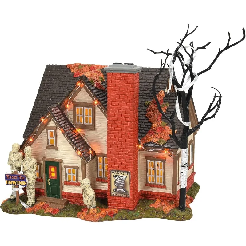 56 Snow Village Halloween Mummy House Light Up Building, 7.13 Inch, Multicolor