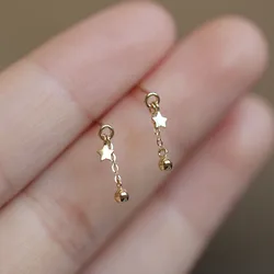 Cute Star Beads Tassel Stud Earrings Women Gold Plated Small Fresh Jewelry Zircon Earrings