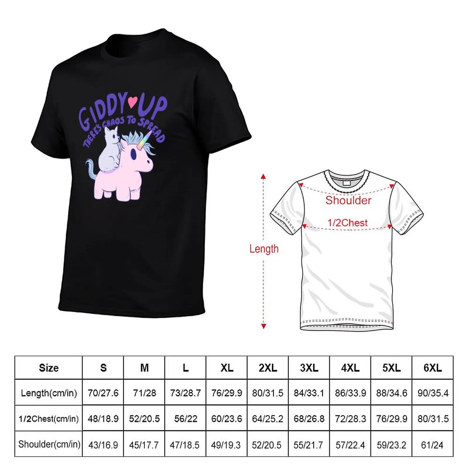 Cute Cat Riding Unicorn - Giddy Up, There’s Chaos to Spread T-Shirt Fashion Casual Short Sleeve Top
