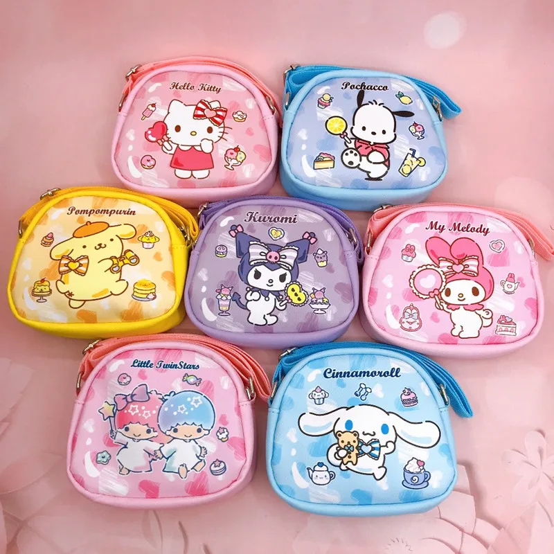 

Sanrio Purses for Girls Cartoon PU Waterproof Crossbody Shoulder Bag Kuromi Square Travel Storage Bag Hello Kitty Message Cases
