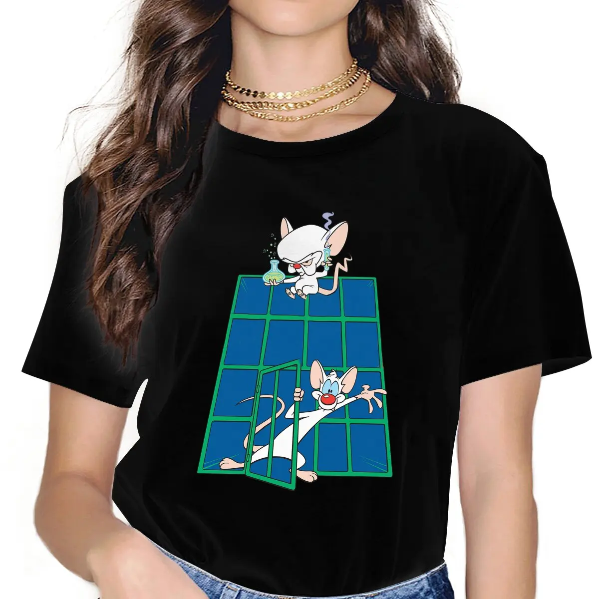 

О шоу Amblin Милая женская футболка Pinky and the Brain TV Blusas Harajuku повседневные винтажные Топы с коротким рукавом