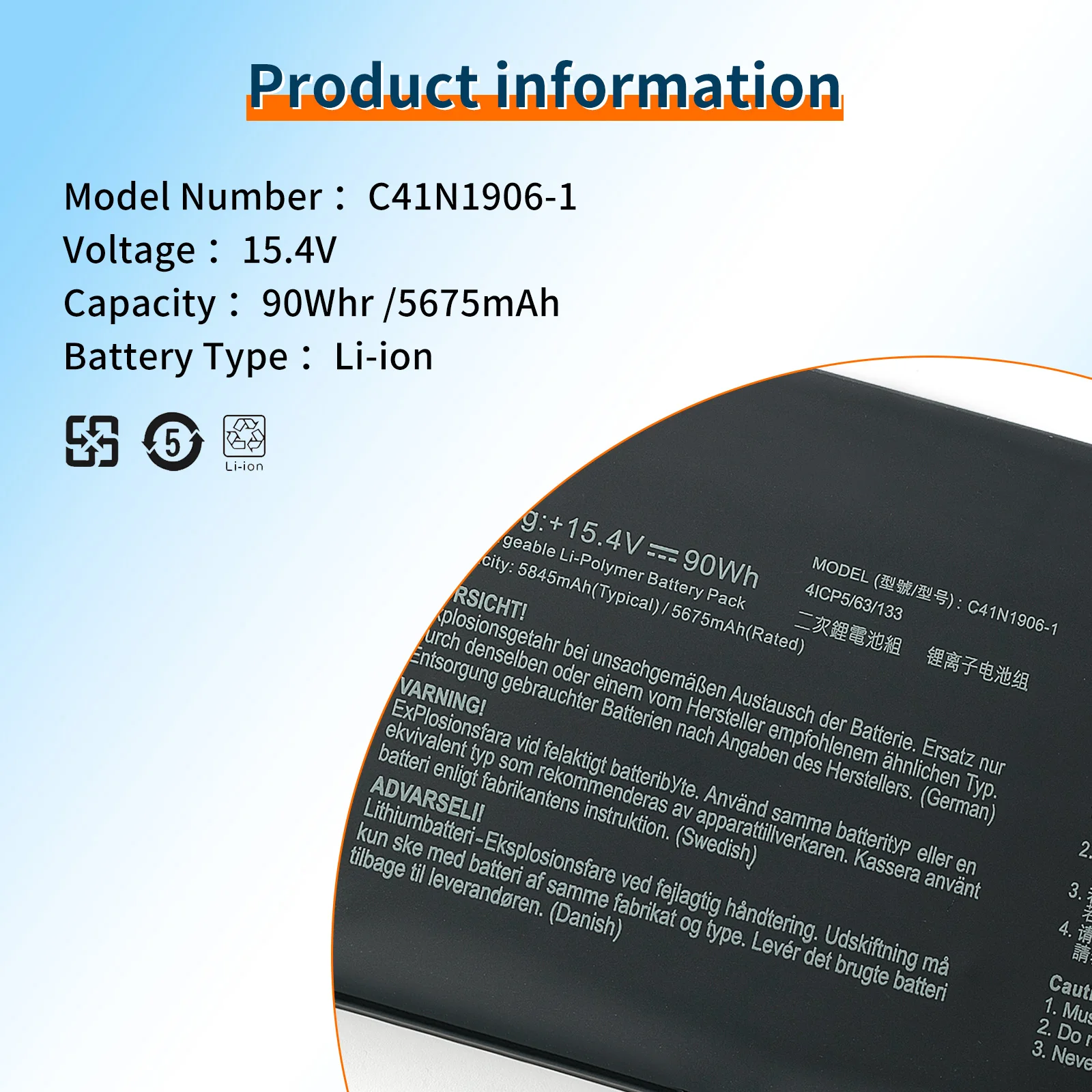 BVBH-Batería de ordenador portátil, C41N1906-1 de 90Wh para ASUS Rog GA551QS, GX550LWS, GX550LXS, GX551QM/QS, TUF506QR, FA506QR, FA706QR, FA706QM, TUF566QM