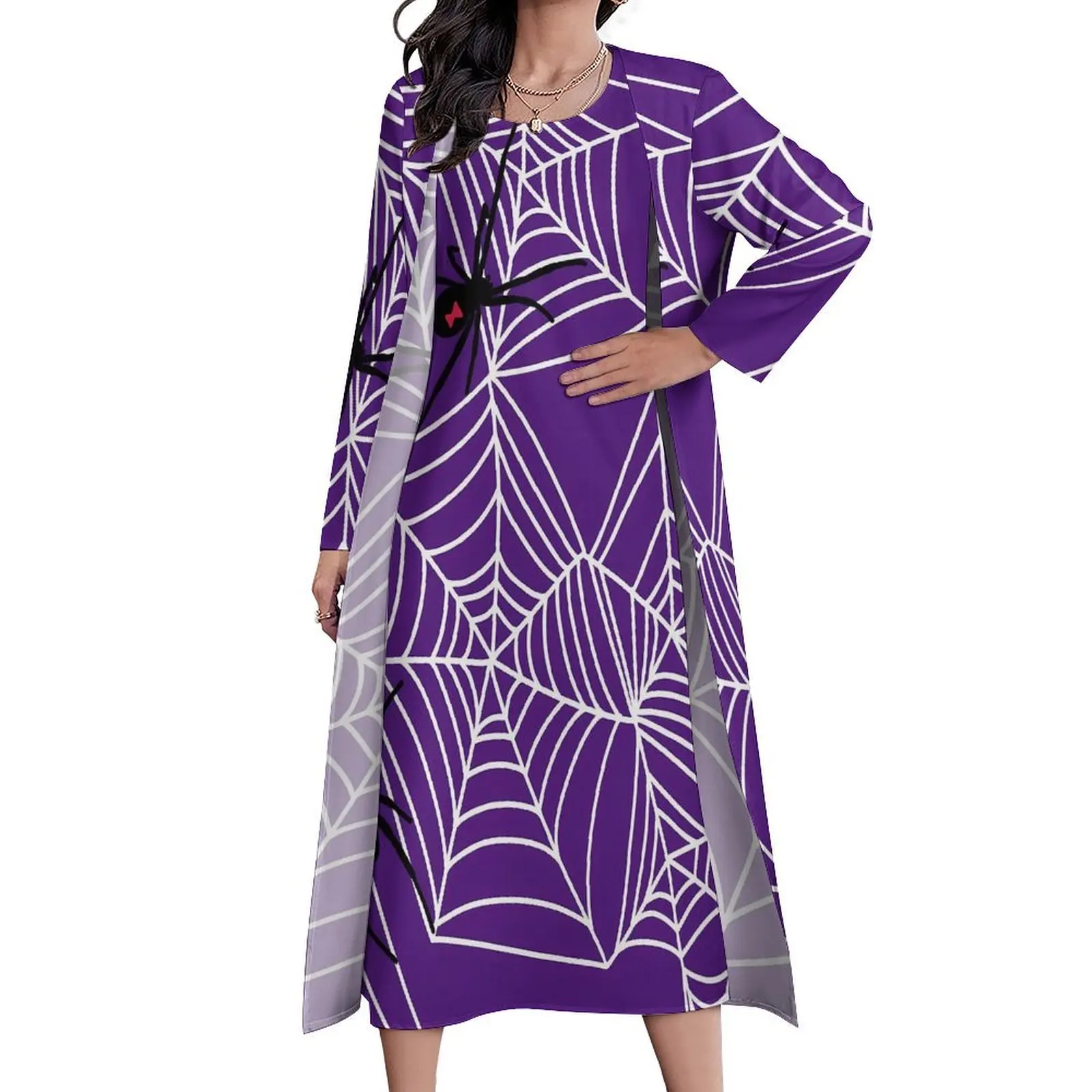 Halloween-jurk Black Widow Spider Web Trendy maxi-jurk Tweedelige grafische Boho strand lange jurken Esthetische oversized vestido