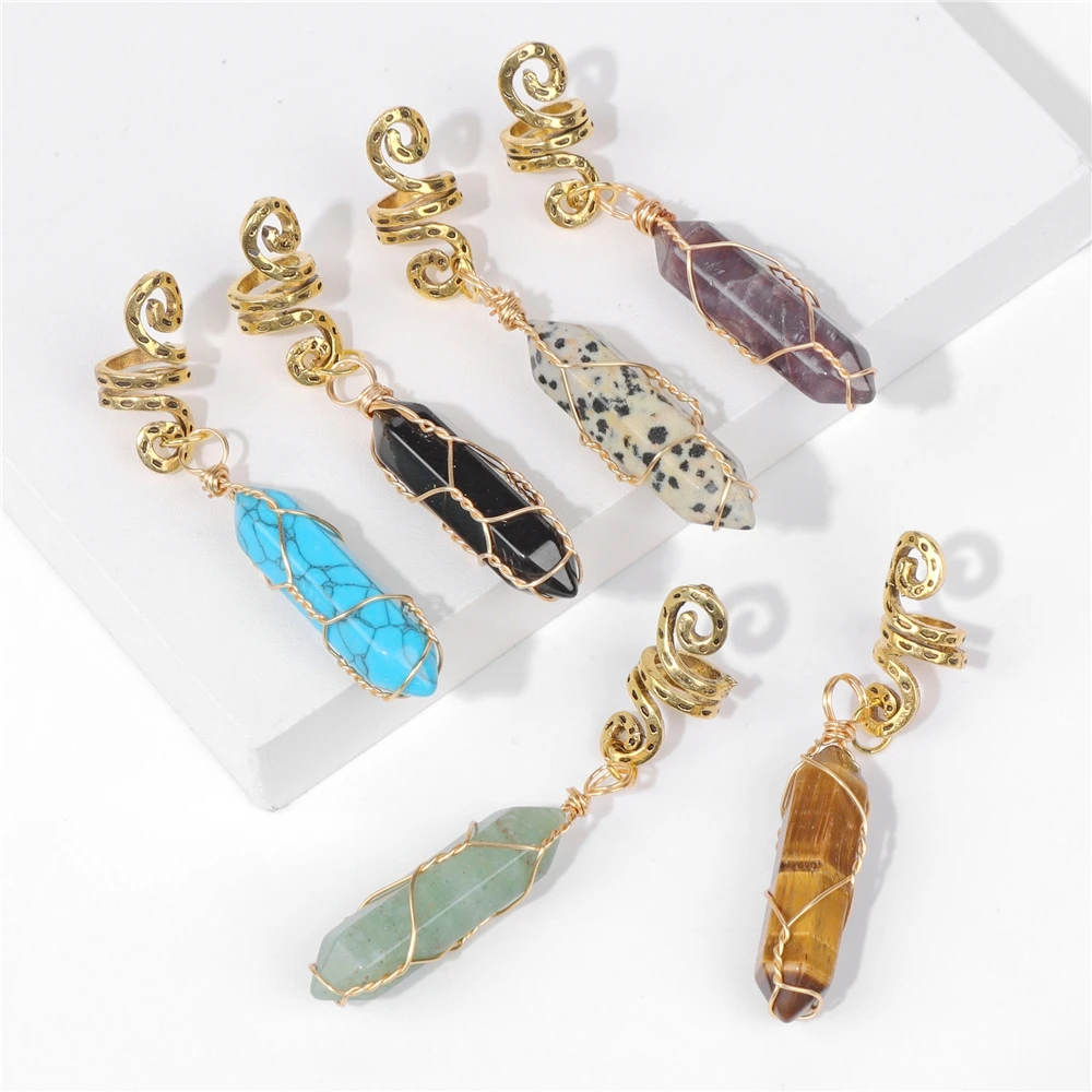 Hexagonal Column Pendant Hair Accessories For Women Bullet Crystal Spiral Hairpin Headwear Dangle Dreadlock Dirty Braid Jewelry