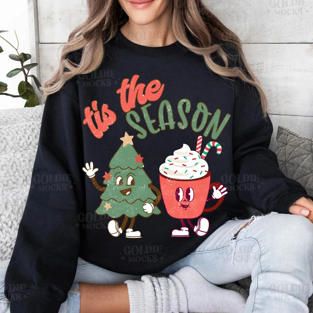 Tis The Season Christmas Hoodie Retro Christmas Tree Women's Clothing Vintage Christmas Sweatshirts for Women Cute Women Clothes