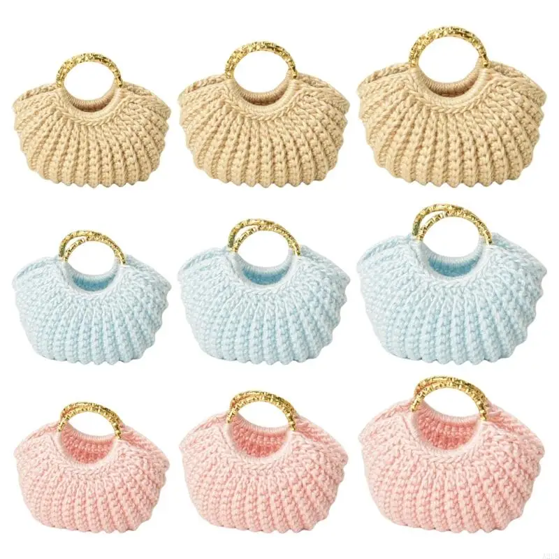 Miniature Crochet Doll Handbag Accessory for Doll Styling, Textured Body Arched Handle Display Bag for Display Use A2UB