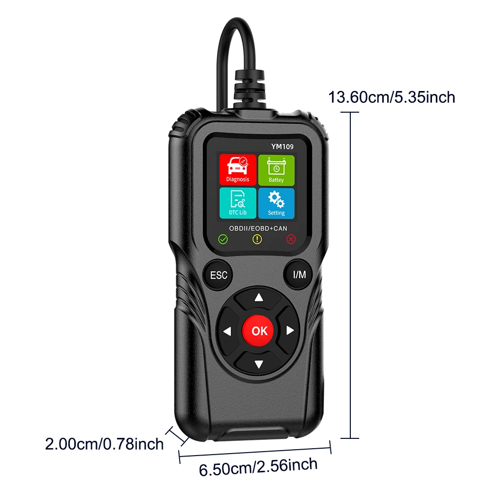Periksa Sistem Mesin Pemindai EOBD II OBD Pembaca Kode Mobil Alat Diagnostik Mobil OBD2 ​ Kode Kesalahan Penguji Baterai YM109 Jelas