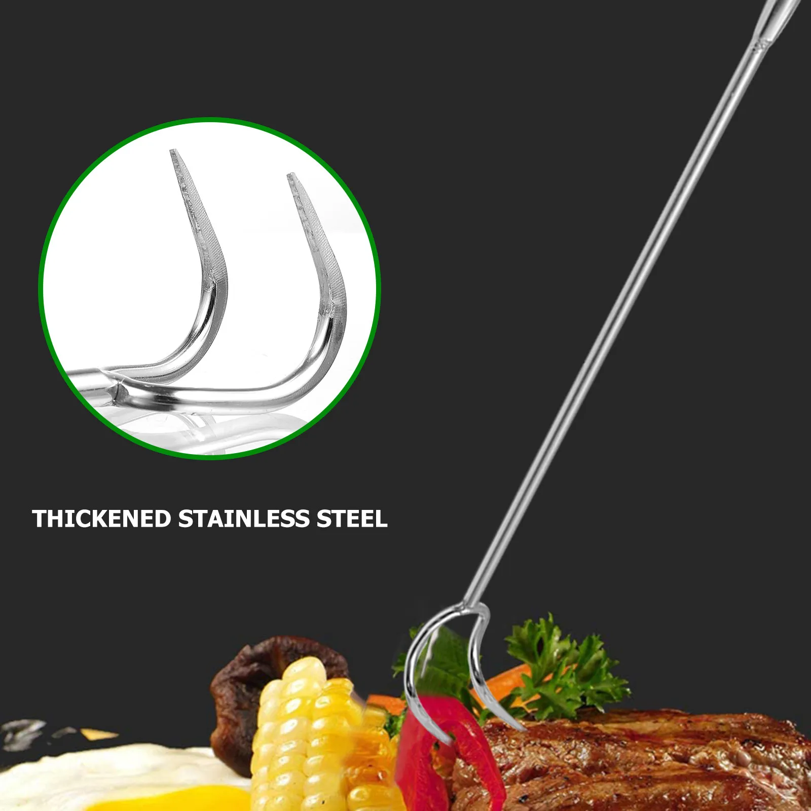 1Pcs Professional Stainless Steel Grilling Meat Hook with Extra Long Heat Resistant Handle for Barbecue Roast Turners Kitchen