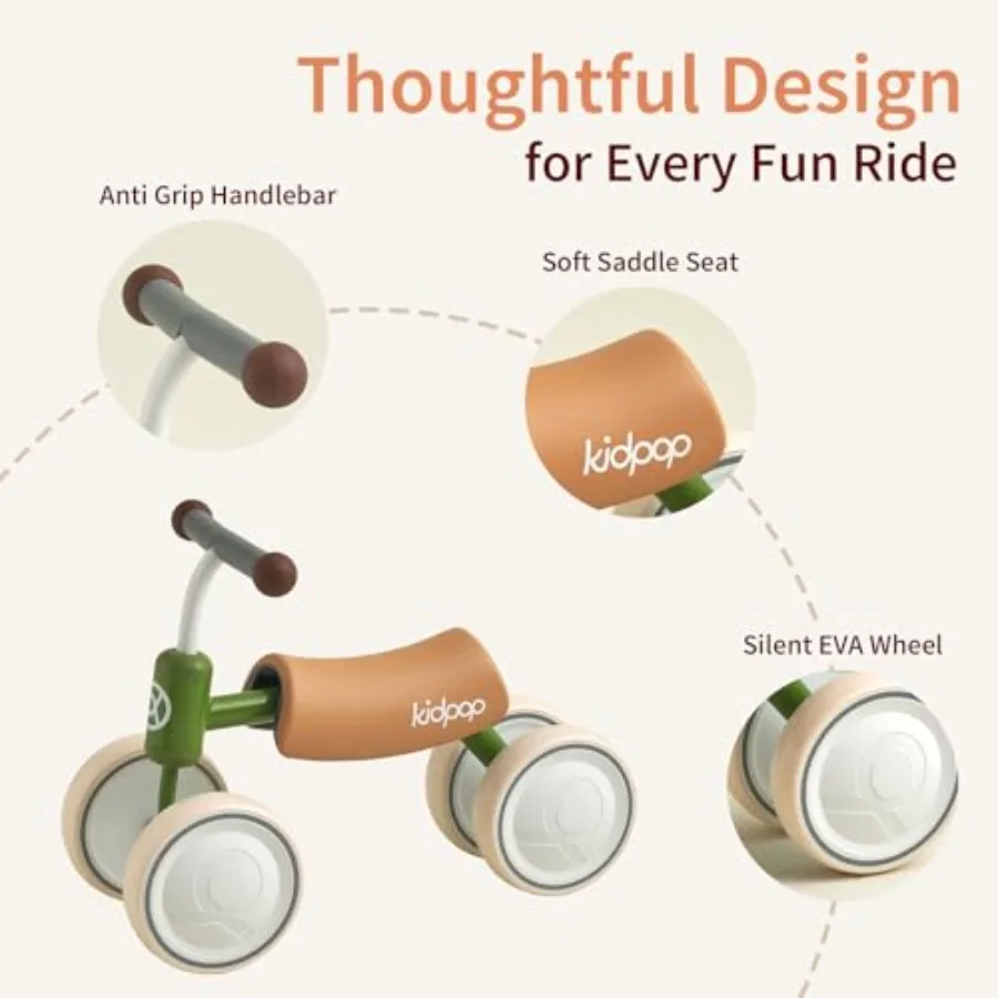 Big BEE Baby Balance Bike for 1 Year Old Toddler Ride On Toys First Birthday Gift Toddler First Bike in Green with Lightweight