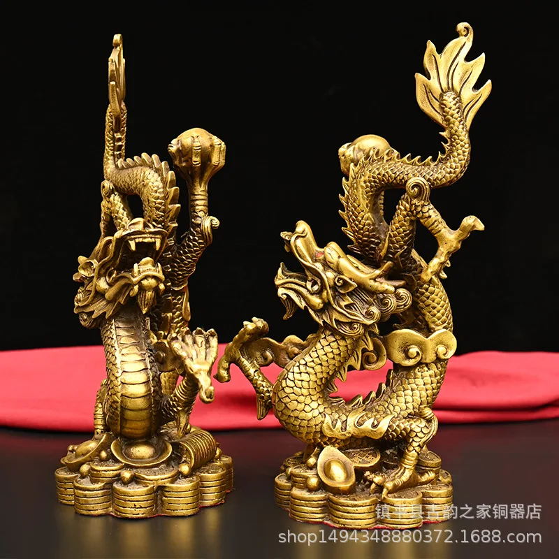 Brass of Ornaments All-Copper Zodiac Dragon Pair Home Bookshelf TV Cabinet Office Decorations Craft Gifts