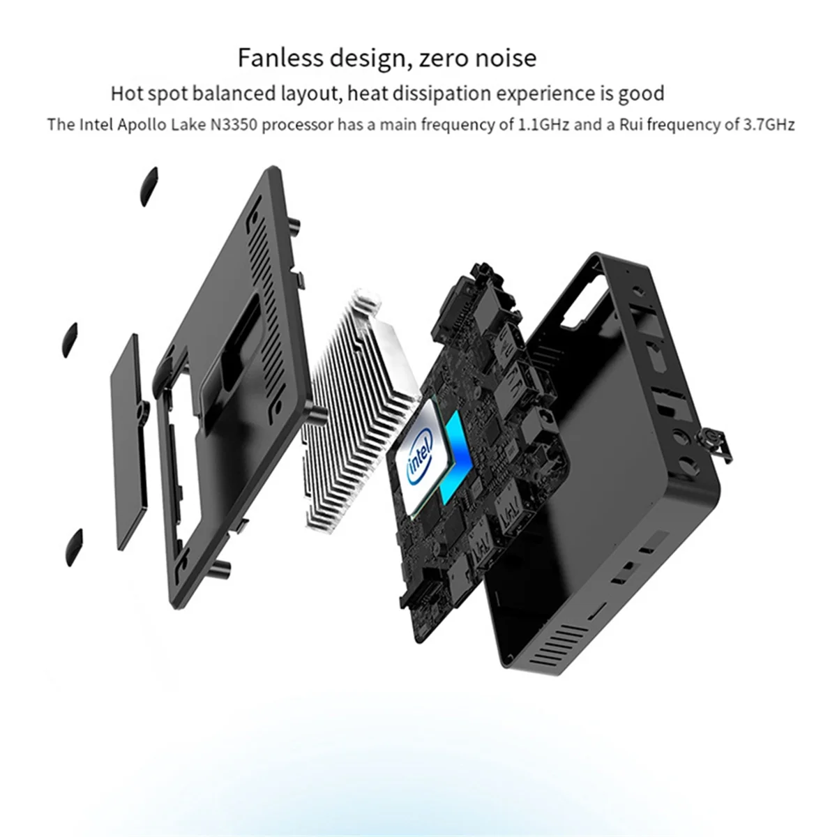 Mini PC M2 avec Intel Celeron N3350, ordinateur de bureau portable, Wi-Fi, BT 4.0, 6 Go de RAM,64 Go Dean, ports HDMI et VGA, prise UE