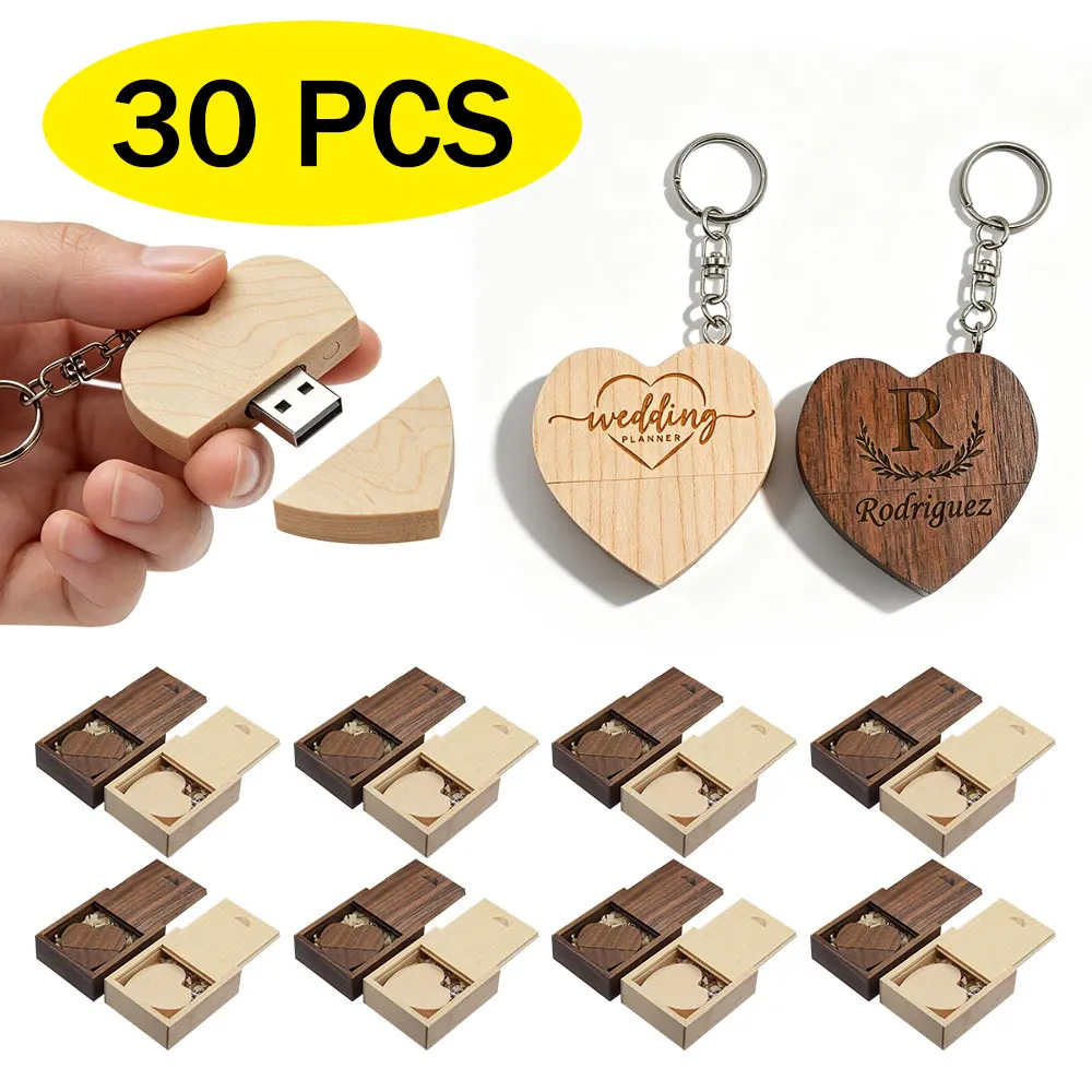 30pcs/lot Flash Drive Usb 2.0 Wooden / Bamboo pendrive 4GB 8GB16GB 32GB 64GB 128GB Free Custom Logo for Photography Wedding Gift