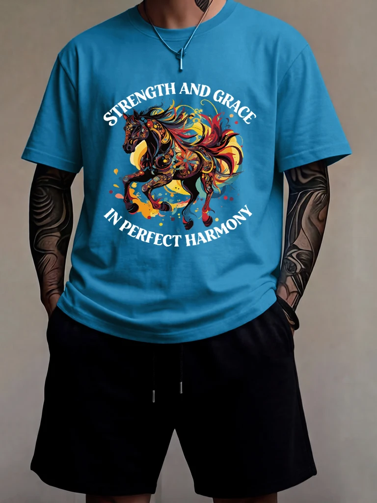 

Horse Strength And Grace In Perfect Pattern Man Pocket Loose Shorts Summer Simple T Shirt Sets Cotton Breathable Street Clothing