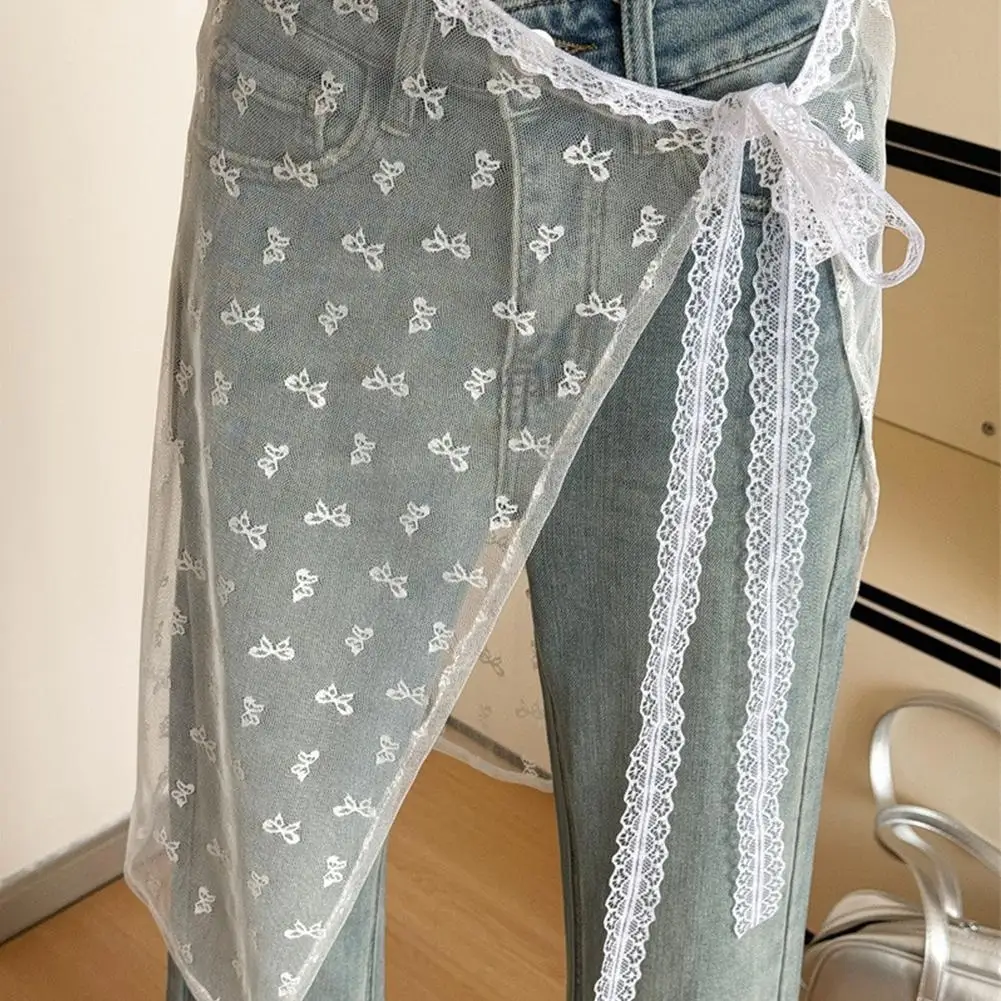 Lace Layered Gauze Skirt Spring Summer Gauze Skirt With Tie Up Y2k Streetwear Apron Wrap Skirt Lace Up Matching Pants