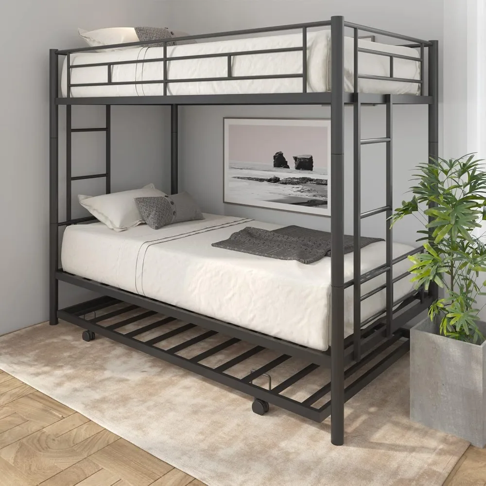 Twin Over Twin Metalen Stapelbed Met Roll Zware Stapelbedden Frame Met 2 Zijladders, Met Veiligheid Vangrails Voor Volwassenen