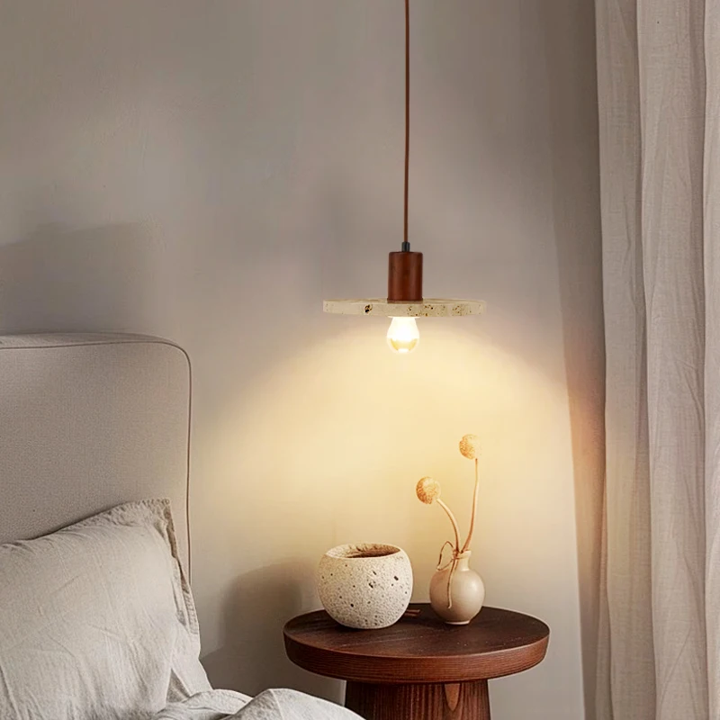 

Luma Wabi Sabi Yellow Travertine Pendant Light For Kitchen Island Stone Wood Hanging Light Resturant Bedroom Bedside Home Decor