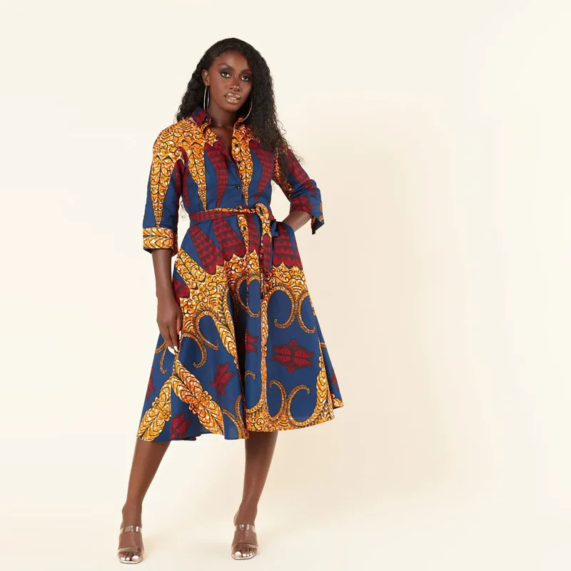 M3050 African Fashion Women's Printed Shirt Dress Small Autum Shirt Loose Mother's Wear