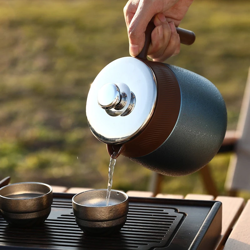 

New High-end Titanium-coated Thermos Kettle, Tea And Water Separation Teapot, Large-capacity Coffee Pot With Handle