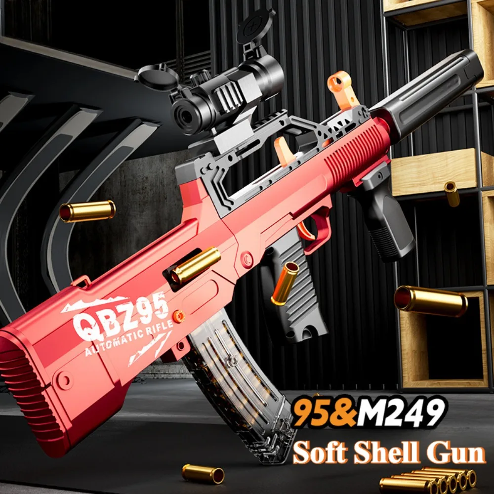 Hand-Automatic Integrated Soft Bullet Gun Children's Throwing Shell M249 Toy Submachine Gun Model for Christmas Birthday Gift