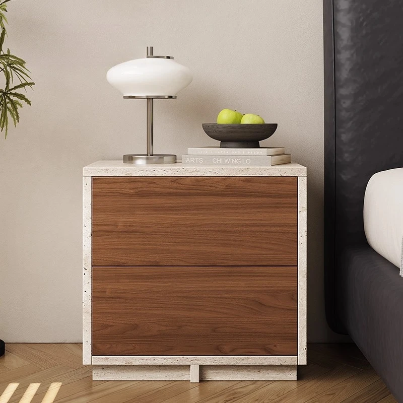 Travertine walnut pattern, modern simplicity and silence, retro Italian storage, solid wood edge cabinet