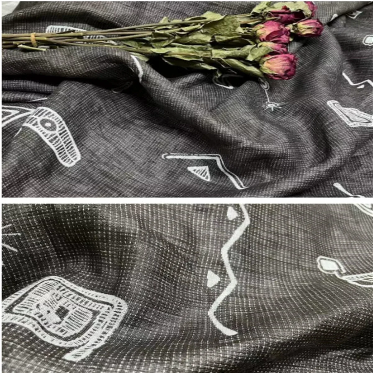 Fermented and washed thick yarn dyed pure linen fabric, jacquard deep coffee color  pants fabric, outerwear clothing fabric.