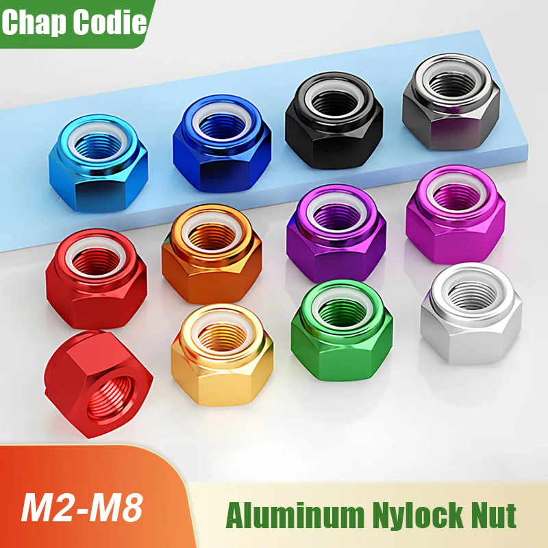 Dadi di bloccaggio esagonali in alluminio con inserto in nylon, autobloccanti, antiscivolo e antivibrazione M2 M2.5 M3 M4 M5 M6 M8 per droni FPV e modellini RC