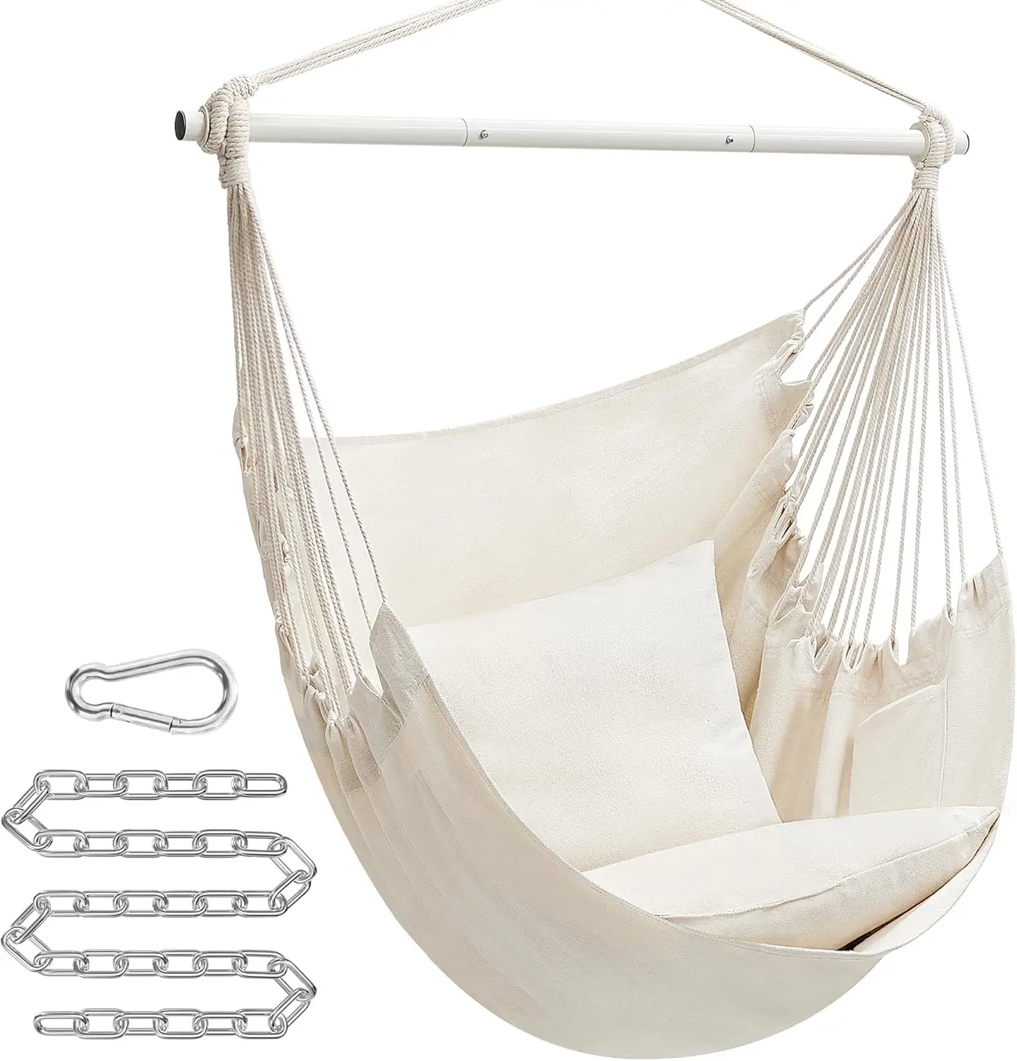 XMSJ Hammock Chair, Load Capacity 500 Lb, Hanging Chair With 2 Cushions, Large Hammock Swing With Chain And Pocket,for Indoor,Ou