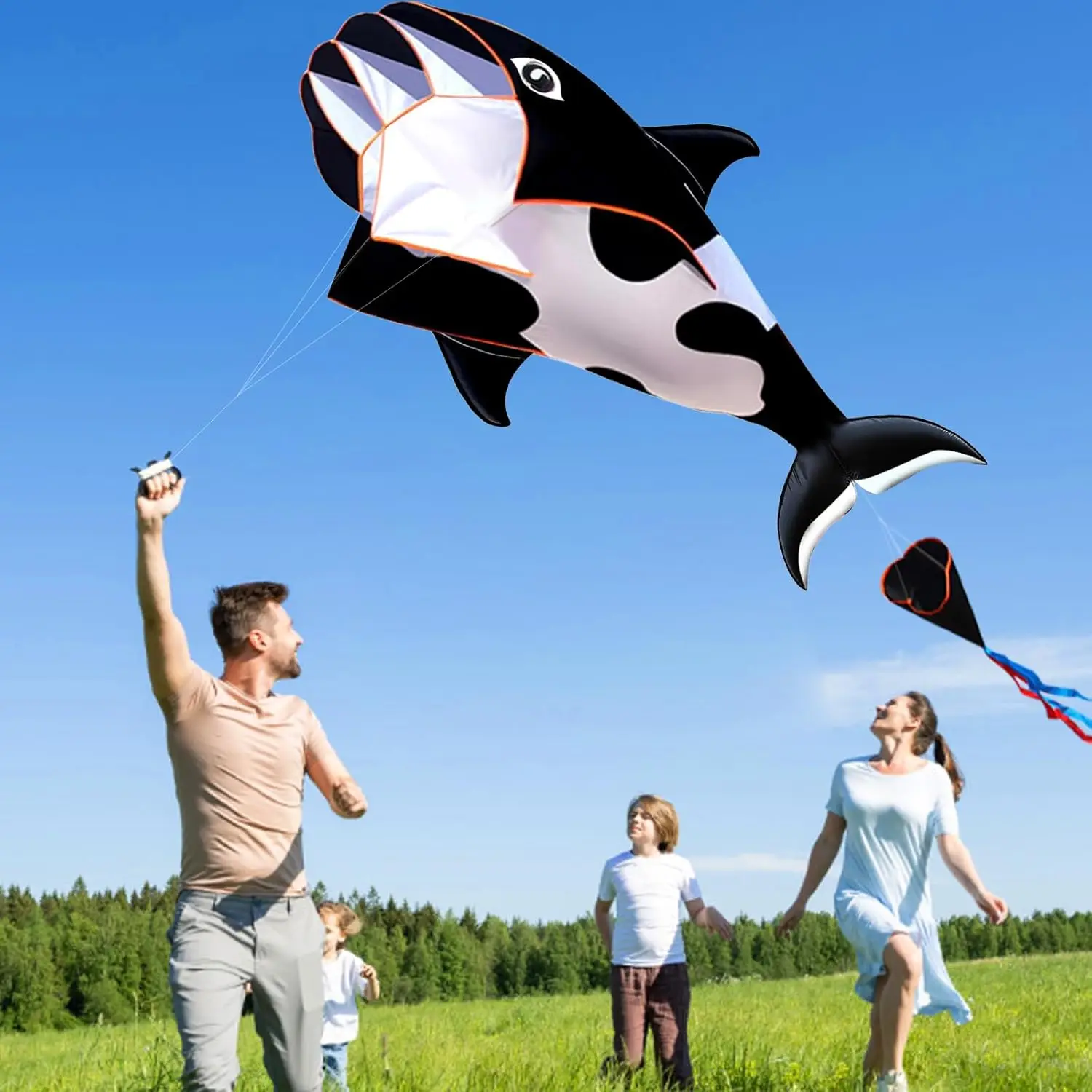 신상품 야외 스포츠용 싱글 라인 57인치 블랙 소프트웨어 고래/돌고래 연 / 동물 연 (14cm 바퀴 포함, 날기 좋은)