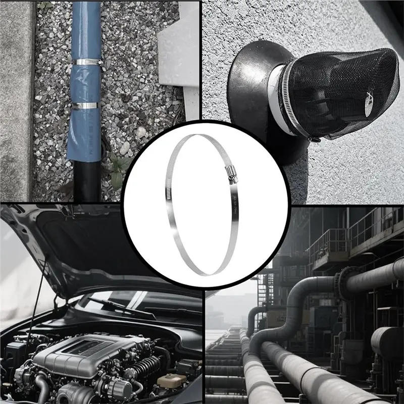 【RECOMMEND】8 Inch Hose Clamp 194-216Mm 304 Stainless Steel Worm Gear Duct Clamps Adjustable Duct Pipe Air Clamps 10 Pack