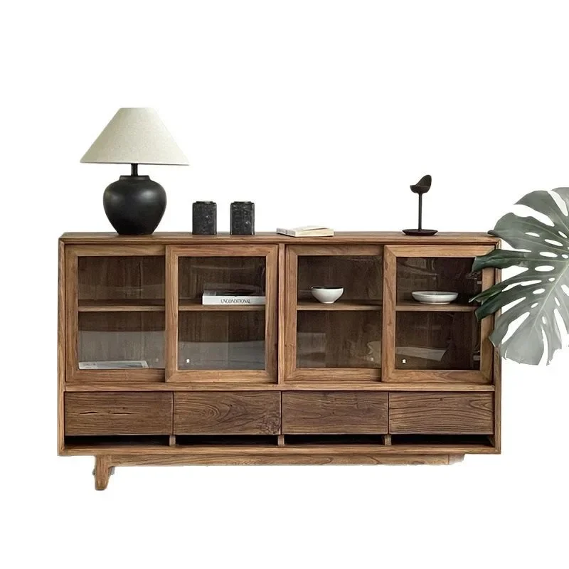 

Wabi Sandy Wind Solid Wood Dining Side Cabinet Medium Antique Display Cabinet B & B Living Room Wall Short Cabinet Coffee