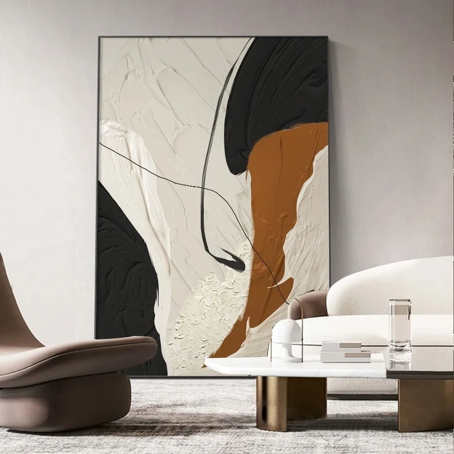 New Chinese Style Abstract Pure Hand-painted Aluminum Frame Oil Painting Hanging Wall Art for Living Room