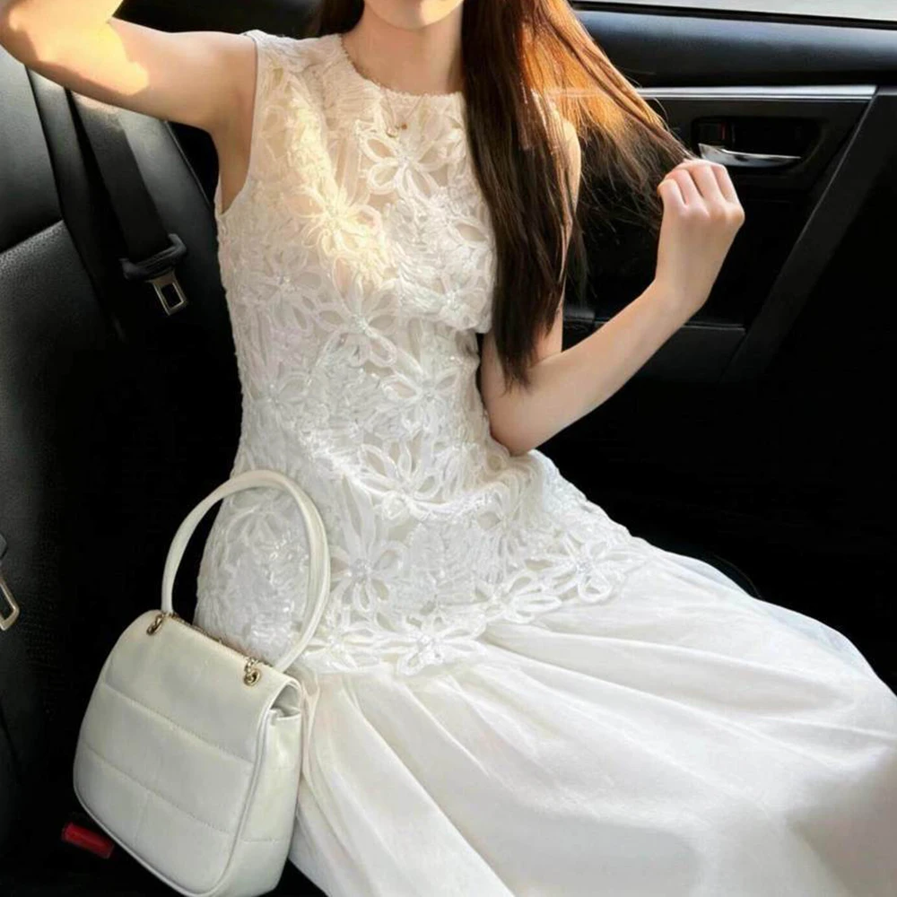 Early spring beautiful dress women's 2026 new sleeveless splicing skirt white vest skirt summer  vestidos elegantes para mujer