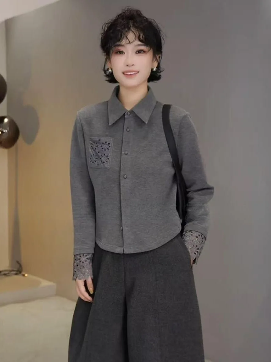 

Корейский ретро кружевной длинный све irt женский осенне-зимний роскошный сенсационный плавающий внутренний топ