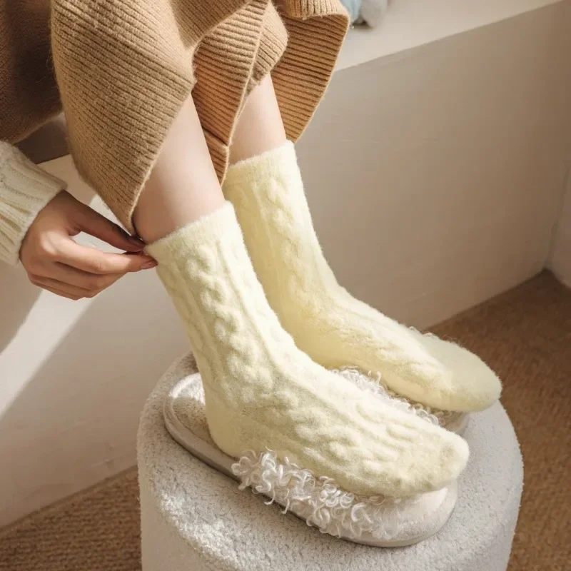 شتاء دافئ المرجان جوارب صوف النساء الرجال الصلبة فضفاض النوم جورب المخملية المنزل رقيق تخزين رشاقته الحرارية سوكس Calcetines #5