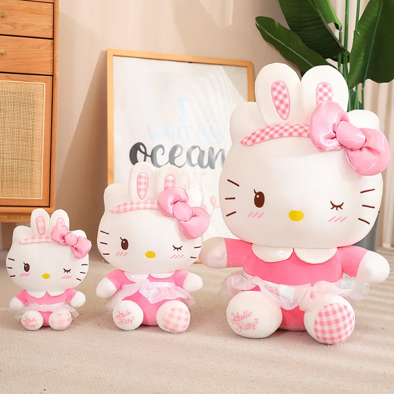 Poupées en peluche d'animaux de dessin animé pour enfants, chat KT, jouets Anime Kitty, décor de chambre Kawaii, coussin de canapé doux, cadeaux de Noël et d'anniversaire