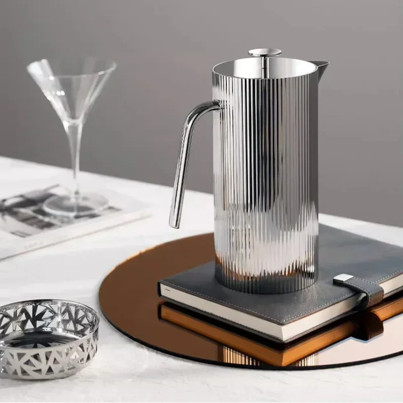 2L Luxury Striped Stainless Steel Kettle, Home Decoration, Kitchen Cold Water Bottle, Living Room Vase, Scandinavian Style Gift