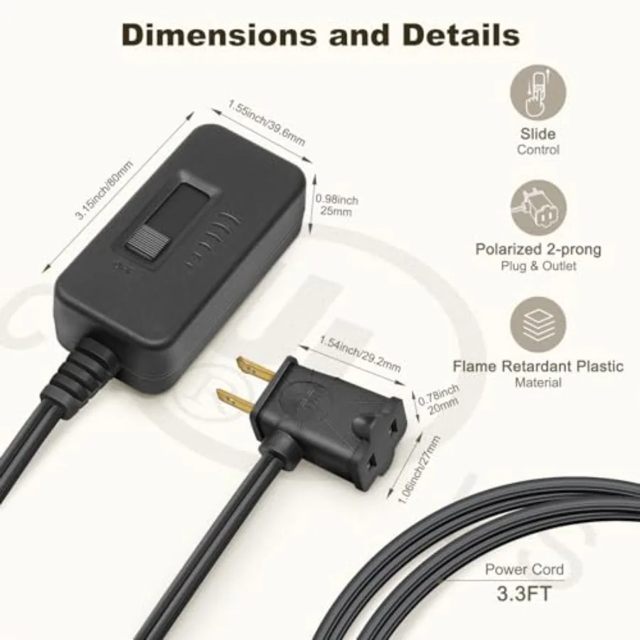 Table-Top Plug in Lamp Dimmer Switch for Table/Floor Lamps, UL Listed, Slide Control, Works with 100 Watt Dimmable LED/CFL and