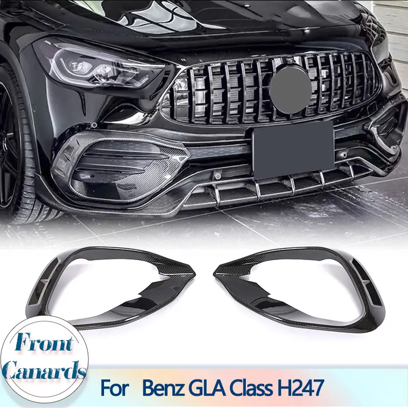 Car Front Bumper Fog Lamp Covers Trim for Mercedes-Benz GLA Class H247 GLA250 Sport GLA45 AMG 4D 2020 2021 Carbon Fiber Canards