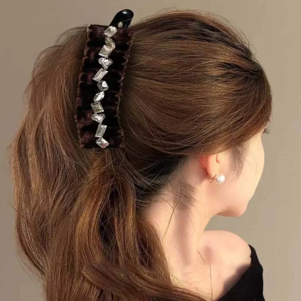 

Elegant Bow Banana Clip Korean Style Square Rhinestone Women Vertical Clip Multi-layered Plastic Pleated Ponytail Holder Daily