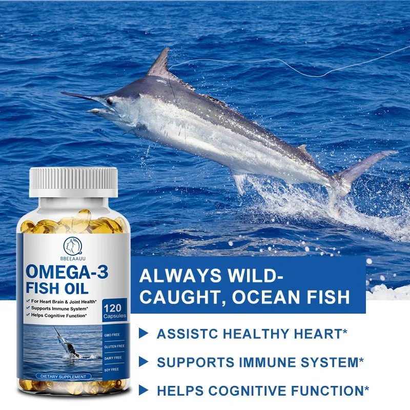 BBEEAAUU Omega 3 Fish Oil Capsule Unsaturated Fatty Acids Brain Health Development Focus &Memory Heart and Cardiovascular Health