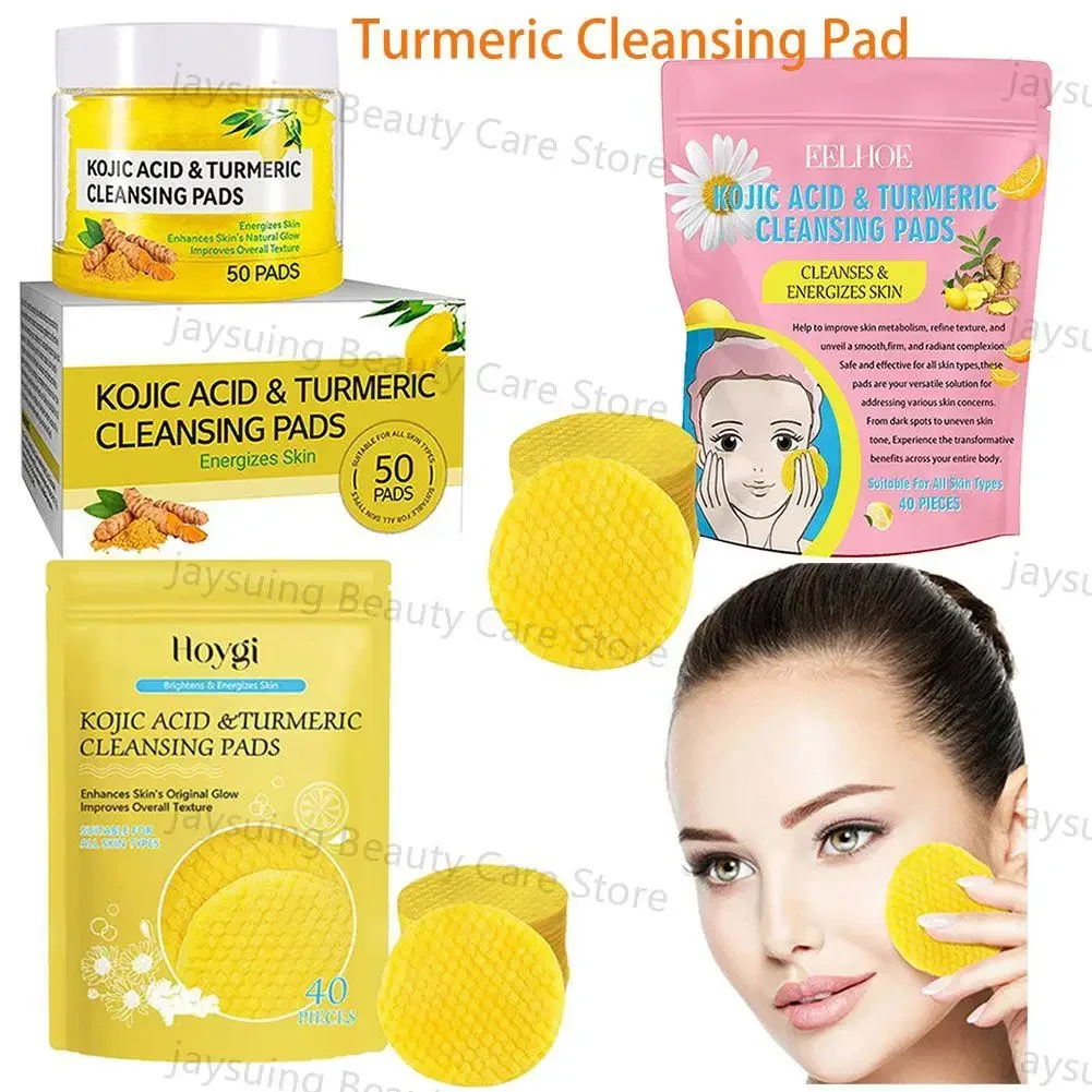 

40/50pcs Turmeric Kojic Acid Cleansing Pads Exfoliating Pads Facial Sponges For Cleansing Exfoliating Daily Cleansing Skin Care