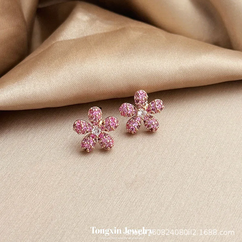 Flower clusters full drill color flower earrings fashion light luxury delicate fashion temperament earrings