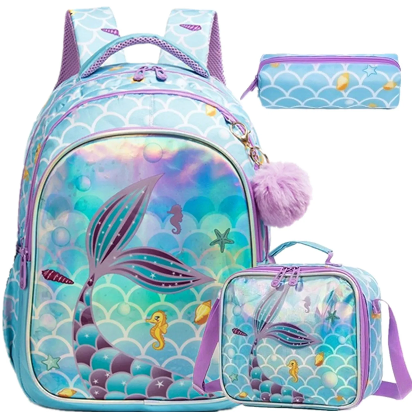

Girls School Backpack Set with Lunch Bag Waterproof School Bags for Kids Mermaid Backpack Child Girl Book Bag