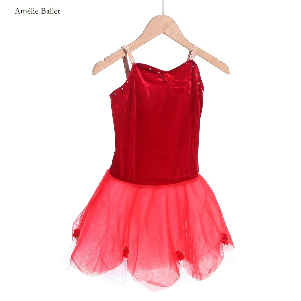 15307 กํามะหยี่สีแดงบัลเล่ต์เต้นรํา Tutu สาว Ballerina เครื่องแต่งกายเต้นรําเวทีบัลเล่ต์ Tutus ชุดเด็ก