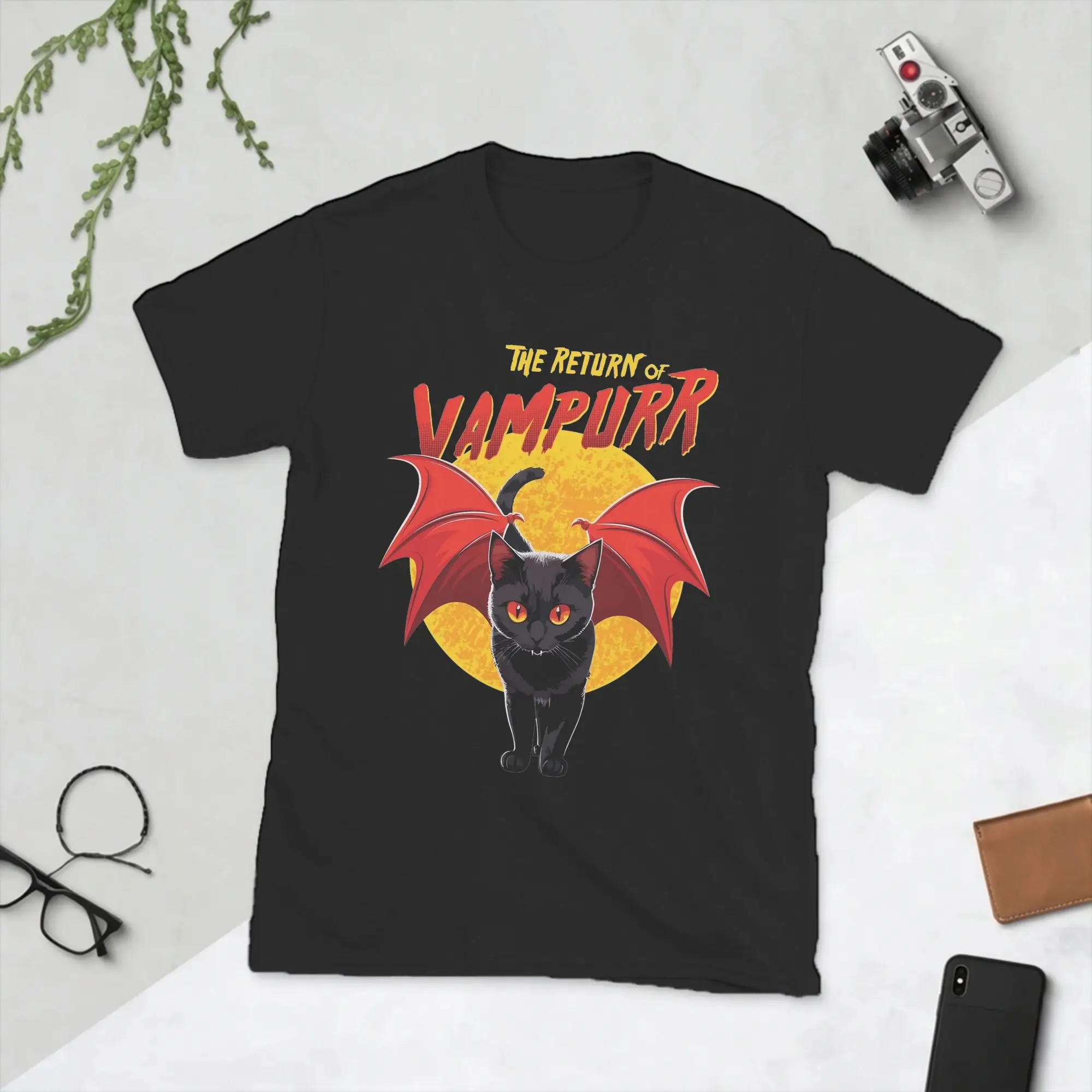 The Return of Vampurr Men's T Shirt Halloween Black Cat Humor Tee Shirt Short Sleeve Crew Neck T-Shirts Pure Cotton Unique Tops