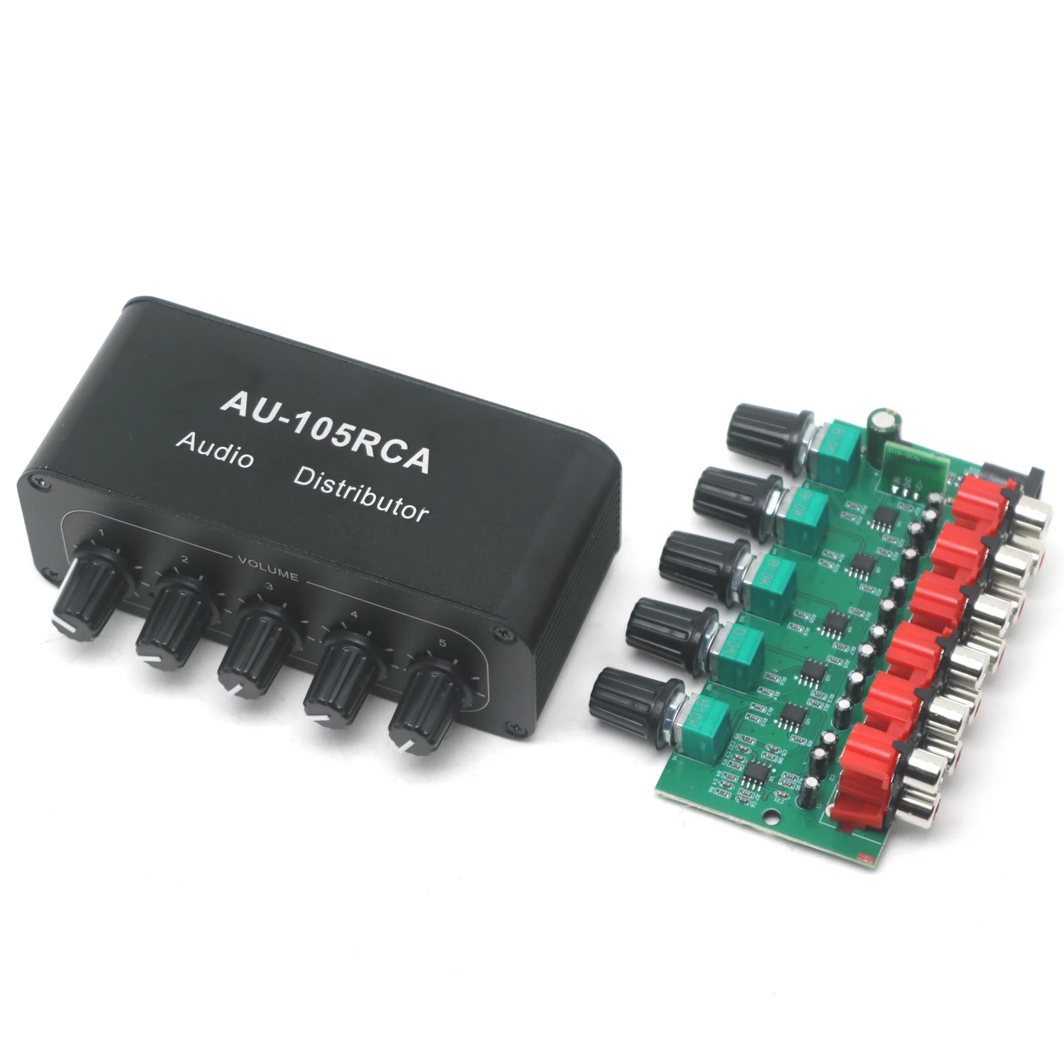 1 Input 5 Outputs Stereo Audio RCA Distributor 6dB Gain Audio Mixer RCA Splitter  NJM4580 OpAmp For Power Amplifier DC 12V