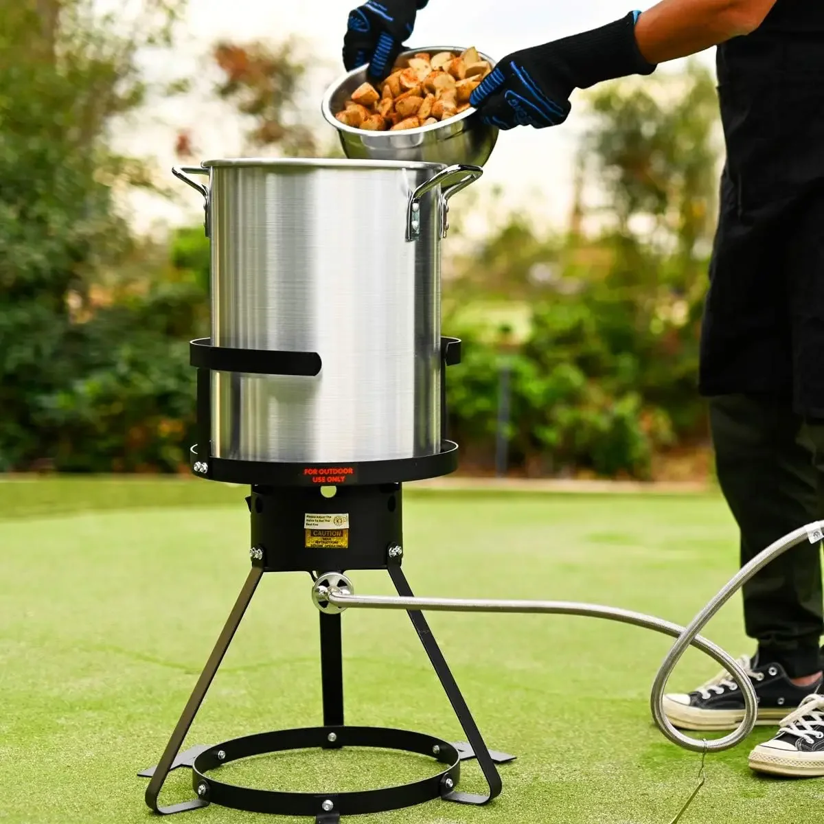 30Qt Turkey Deep Fryer Deluxe Aluminum 37,000 BTU Outdoor Roaster Pot Boiling Lid Seafood Cajun Gas Stove Burner Stand Injector